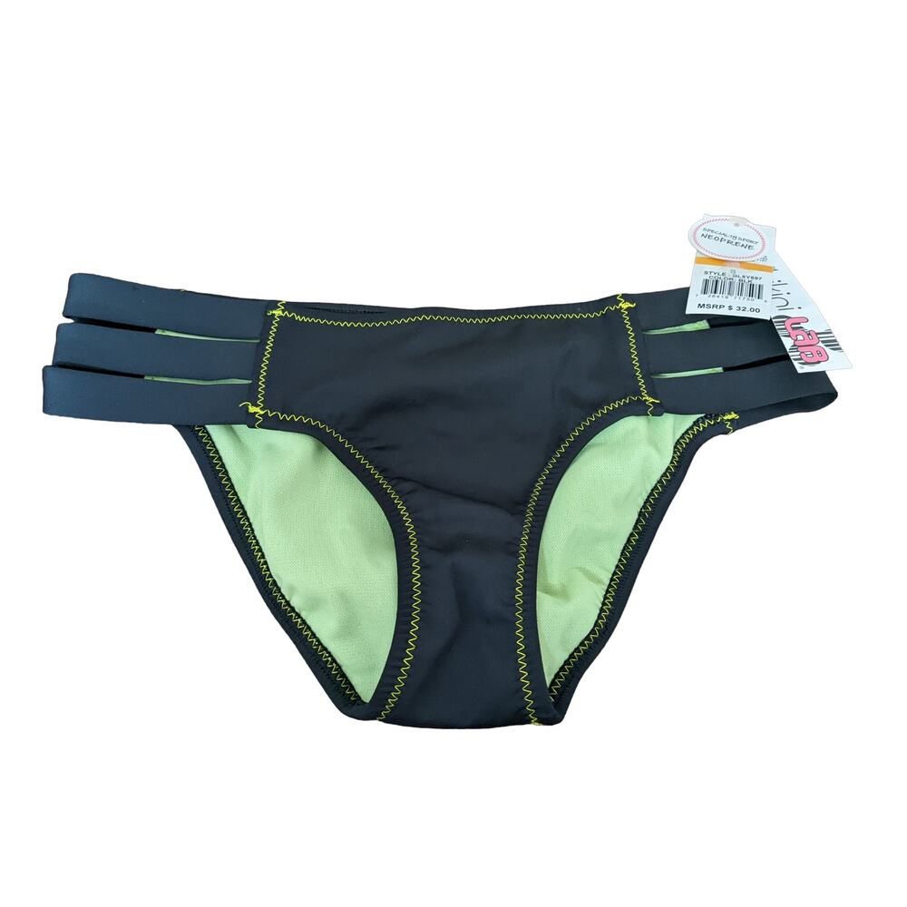 Bikini Lab Swimsuit Bottom Small Black Neoprene Cutout Hipster Beach Summer Pool